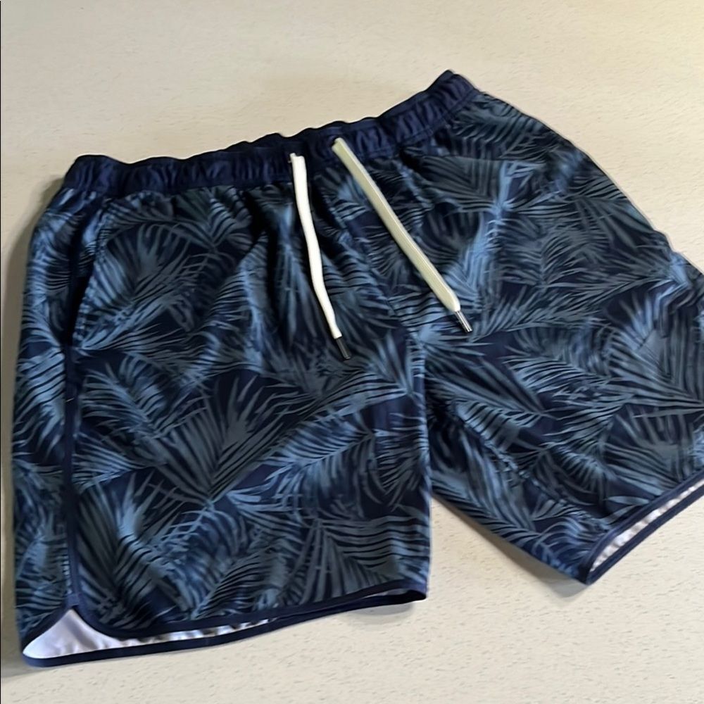 Fair Harbor Navy Tropical Swim Hybrid Boxer Brief Lined Shorts Mens XL 8 inseam
